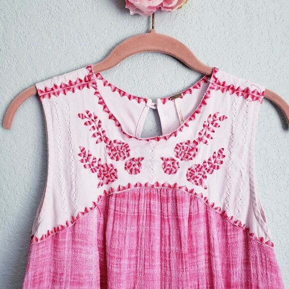 Free People‎ Pink Strawberry Fields Embroidered Mini Dress - Picture 4 of 9
